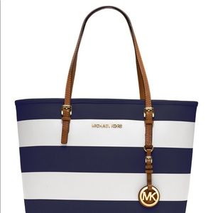 Michael Kors Jet Set Tote Navy White Stripes